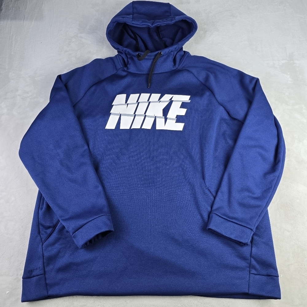 Nike Dri Fit Fitness Hoodie Men's 3XL Blue Pullover Drawstring Casual